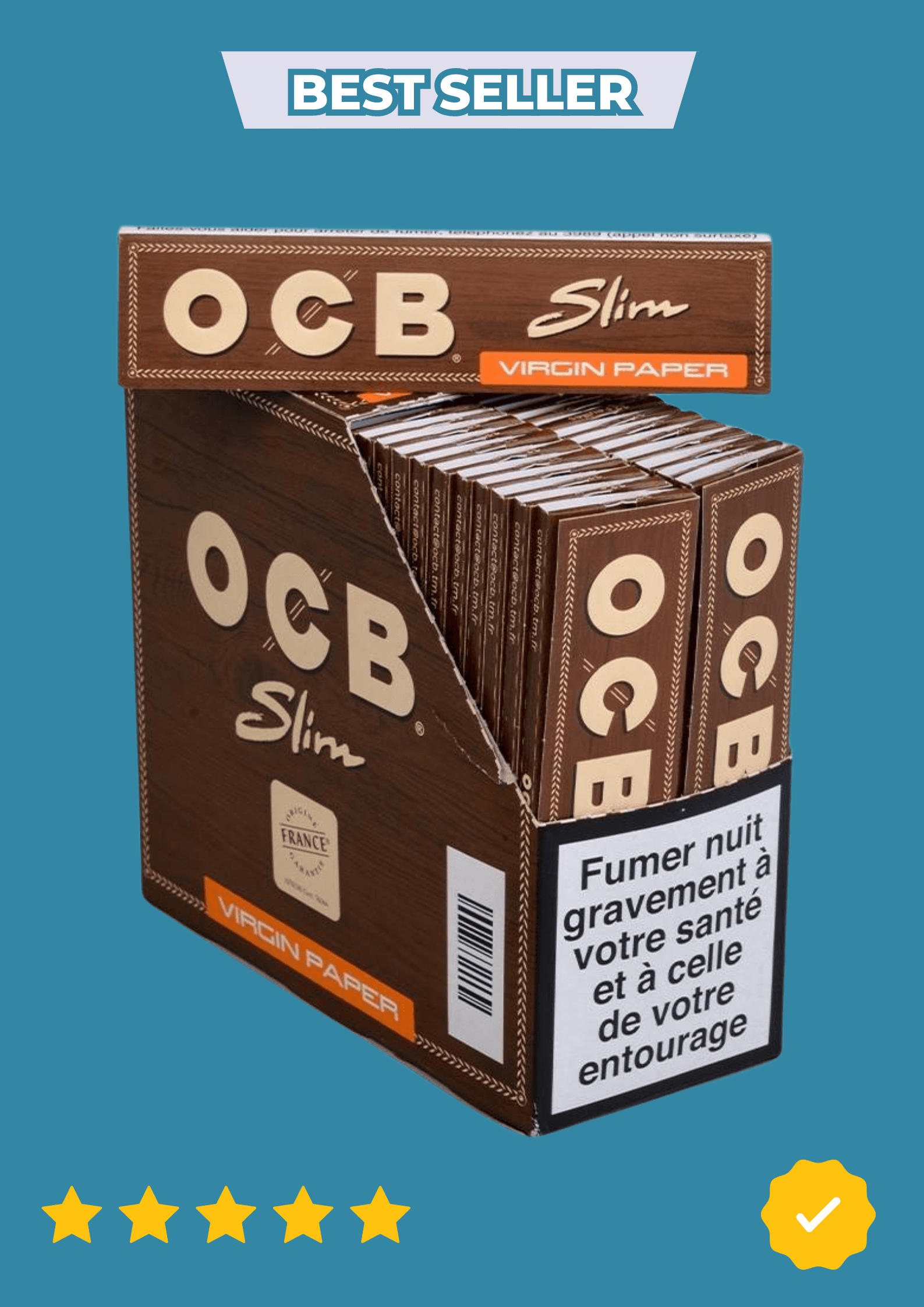 OCB Slim Virgin Paper – Boîte de 50 Carnets de Feuilles à Rouler Fabriquées en France
